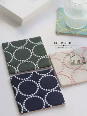 Fabric embroidery small fresh cotton and linen coasters are Chuan Mingfeng INS pot mat square heat insulation placemat simple fabric