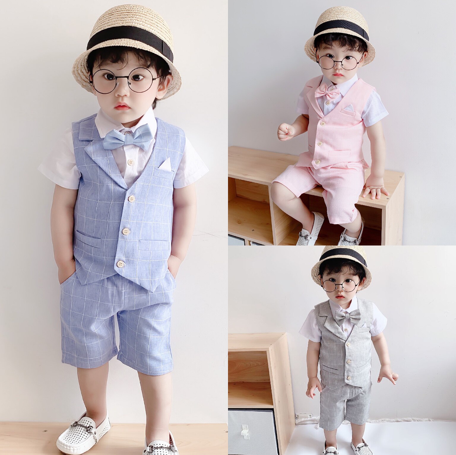 Boy's first birthday dress children's suit kindergarten costume baby summer British wedding flower girl suit