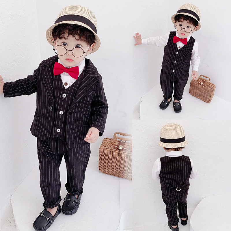 Children's suit suit gentleman child baby one-year-old flower girl wedding dress British style plus velvet suit costume