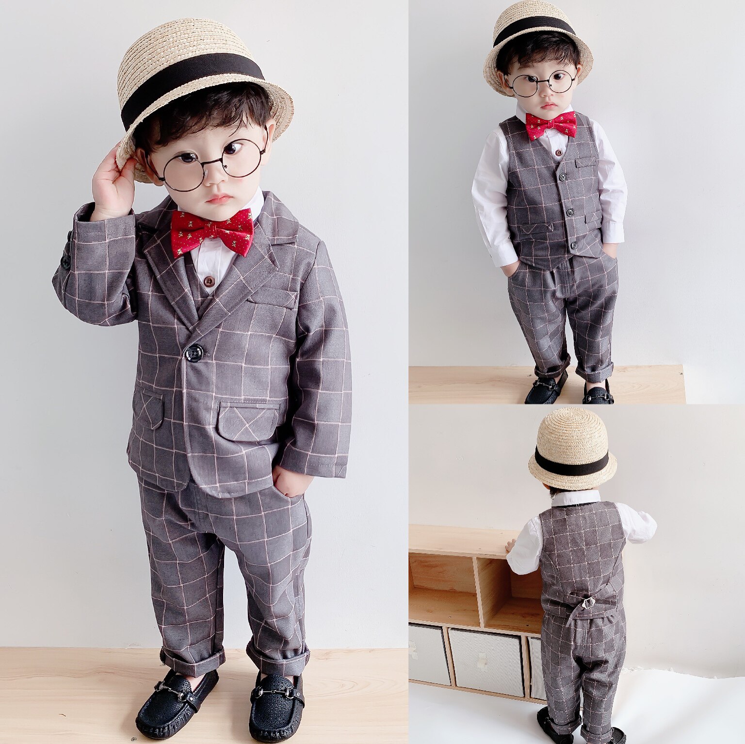 Children's suit boy's dress boy's dress anniversary baby birthday three pieces of horse-coat suit