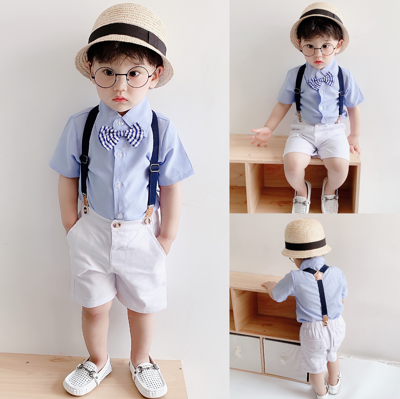 Boy's first birthday dress baby three-piece flower boy small suit handsome baby suit summer children's suit