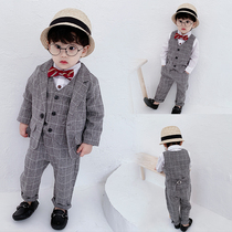 Boy Suit Plus Suede Yingren Plaid Autumn Winter Childrens West Suit Birthday Suit Foreign Gas Baby Age Flower Boy Gown