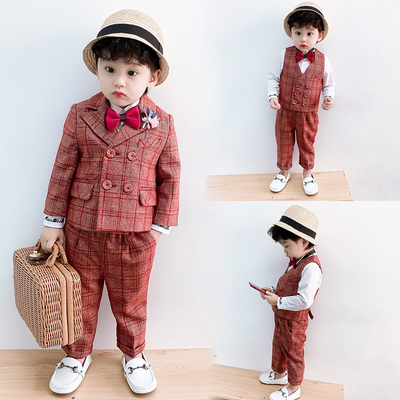 Boy Western suit children's small suit for a week-year-old baby birthday gown with flower boy Han version flower boy handsome gown