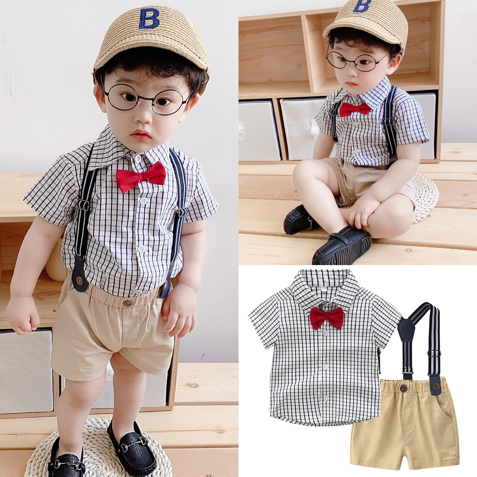 Summer male baby gentleman suit boy cuddling bag pants Two sets 1 year birthday Inn Wind handsome Flower Boy Gown