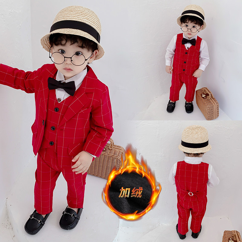 Boy dress children flower girl small suit birthday suit baby one year old suit autumn and winter plus velvet wedding suit