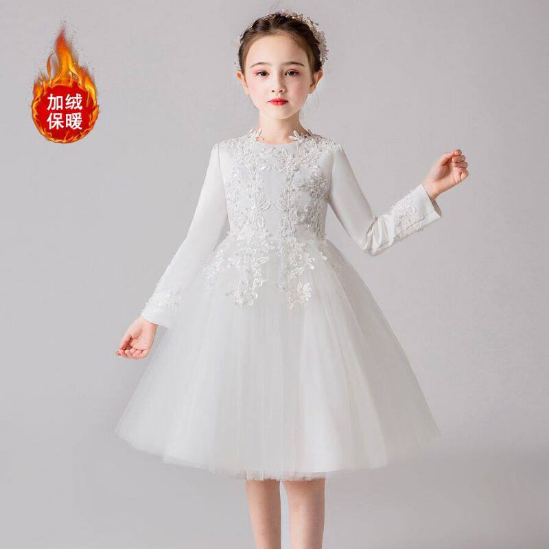 Children's performance princess dress autumn and winter plus velvet thick girl dance performance dress flower girl ten-year-old girl dress