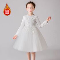 Childrens performance princess dress autumn and winter plus velvet thick girl dance performance dress flower girl ten-year-old girl dress