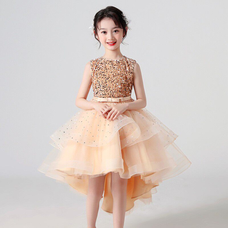 Swallowtail skirt girls summer princess dress catwalk performance children's birthday dress with short back and long dress before the performance - Taobao
