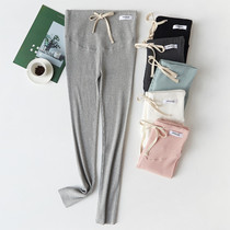 Korean version of the spring and autumn new outer wear maternity leggings threaded drawstring pure cotton maternity pants thin vertical stripe belly pants