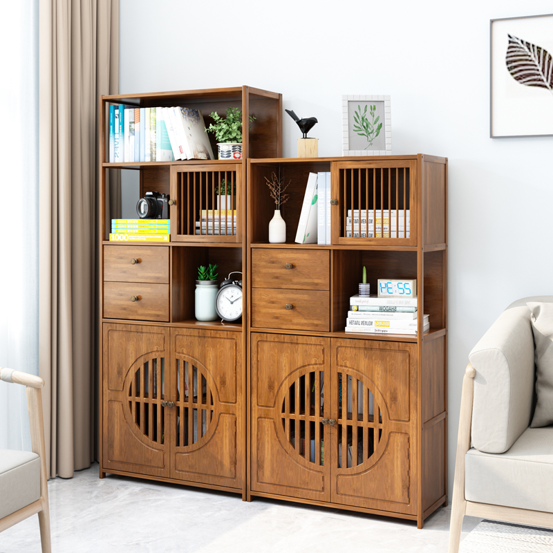 Large Mountain Romance Bamboo Home Combo Bookcase Landing Simple Bookcase Modern Chinese High And Low Cabinet Double Door Shelve Shelf Bookshelf