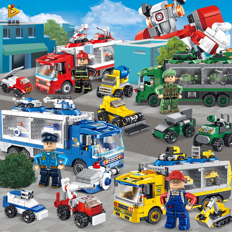 Panlosle High Building Blocks Boys' Fire Series Police Engineering Cars Assembled Children 6 Puzzle Toy Brain Power 9