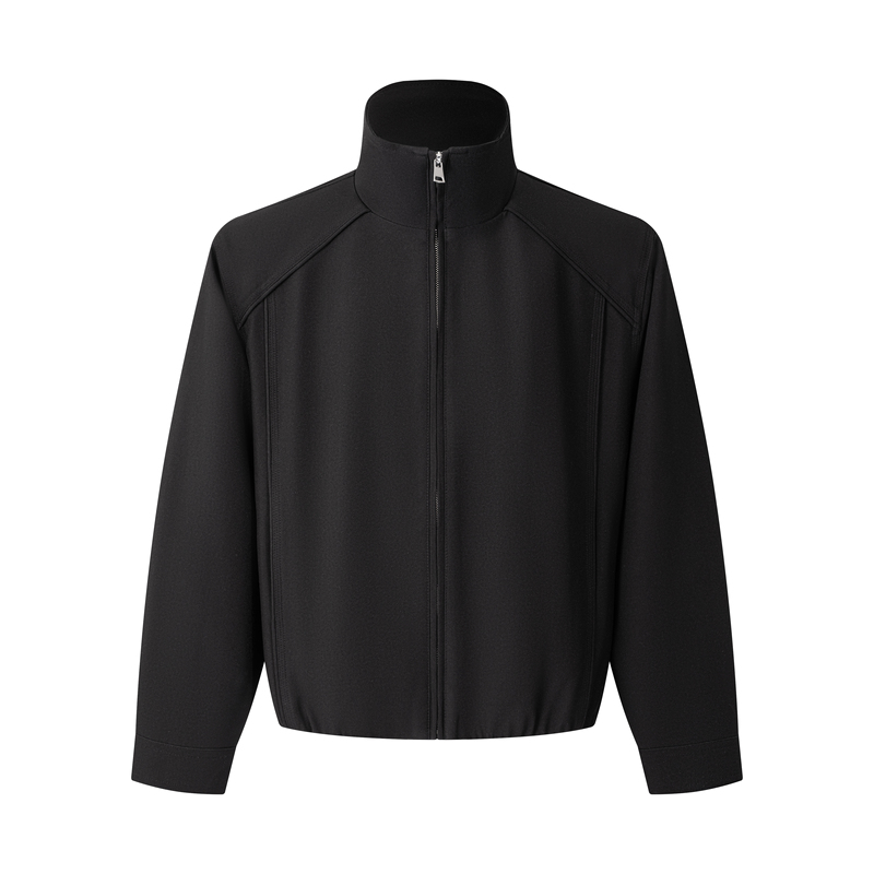 O'Kestrelmet Black Stand-Up Collar Right-Shoulder Zipper Jacket Urban Functional Simple Short Jacket