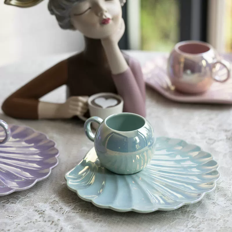 ZJ HOME defects Special Drunk New classic shell Ceramic Coffee Cup Afternoon Tea Cup Girl Heart Cup