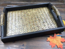 Thai imported wooden rattan rectangular tray essential oil dish aromatherapy spa beauty salon towel tray