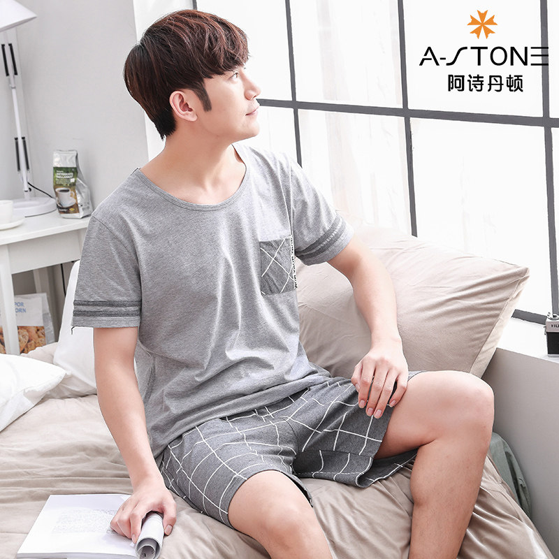 Men's Sleepwear Family Residence Summer Short Sleeves Pure Cotton Thin Section Youth Shorts Summertime Men's Casual Home Wear 2 pieces