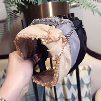 South Koreas new upscale boutique hair accessories Korean version string Bead Side Mesh Yarn in the middle knotted and screwed with wide side hair stirrup head hoop
