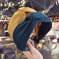 South Korean high-end boutique hair decoration Korean version Jia Jingwen with the same pure color cloth art cross knotted wide side hair stirrup head hoop girl