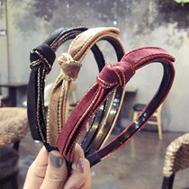 South Koreas new head hoop hair decoration hot gold cloth art suede cloth fine edge knotted butterfly knot with anti-slip hairpin hairpin
