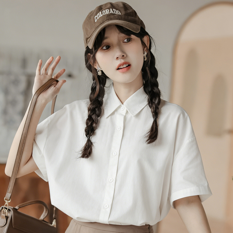 Shirts for Women, Petite Size, Summer Short-Sleeved Formal White Shirts, Girls' Student Tops, White Shirts to Wear under Academic Uniforms Shirts for Women, Petite Size, Summer Short-Sleeved Formal White Shirts, Girls' Student Tops, White Shirts to Wear under Academic Uniforms