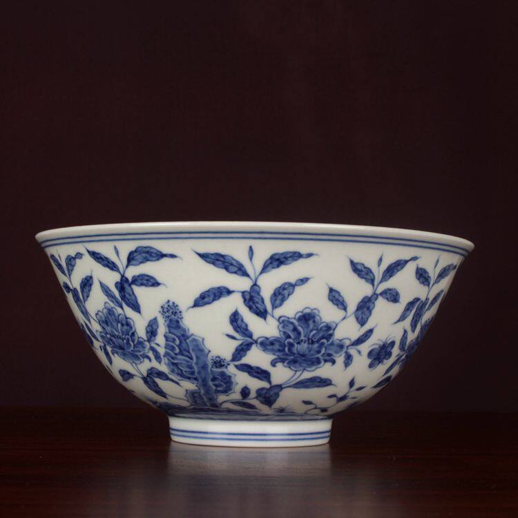 Large Ming to become a year Qinghua Lake Stone flower vein Palace Bowl Ancient Play Antique Ceramic Ware Imitation Ancient Goods Collection-Taobao