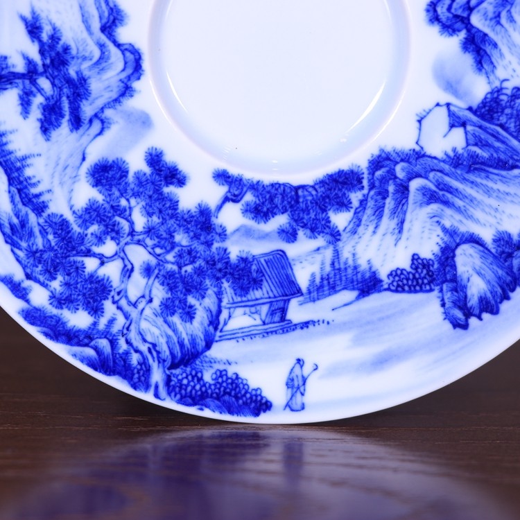 精品青花山水紋三才蓋碗景德鎮古玩古董陶瓷器仿古手工茶具|蓋碗|ETMall