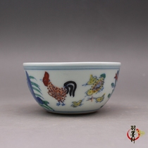 Daming Chenghua Blue and white bucket color chicken pot cup Tea cup Antique antique ceramics Antique old goods collection Yu Mo Xuan