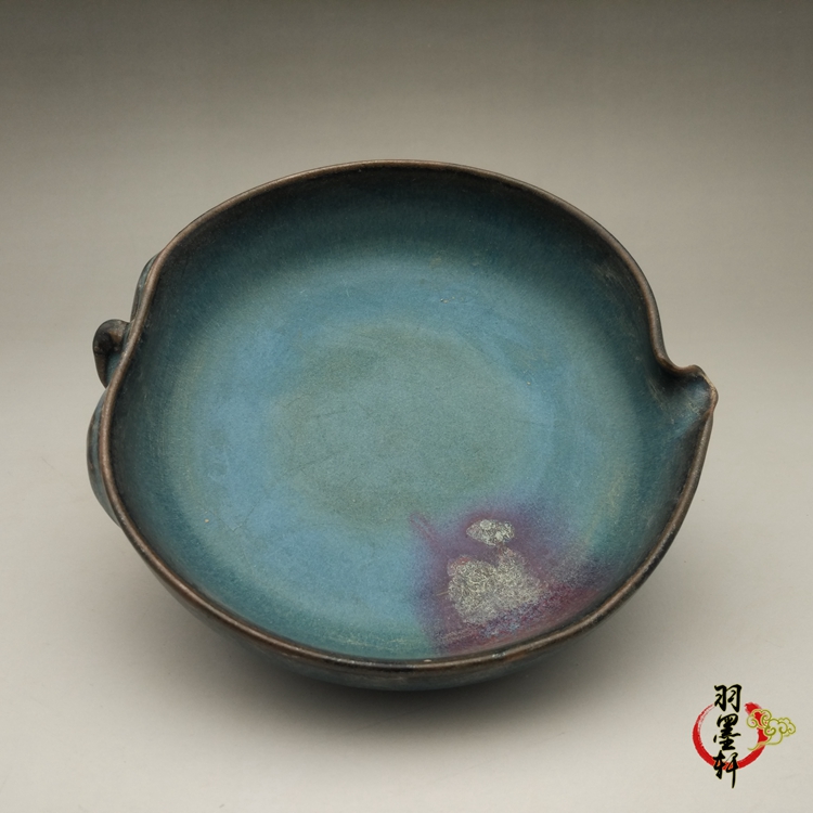 Song Jun kiln, kiln changed glaze, leaf shape, shallow water, brush wash, collection of antique antiques and antique ceramics