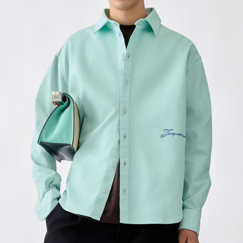 Jacquemus 2026 Early Autumn New Mint Green Long-Sleeved Shirt, Simple Drape, Loose, Minimalist Solid Color Shirt