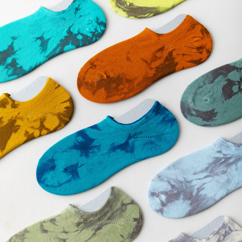 Tie-Dye Socks Men's No-Show Socks Summer Thin Pure Cotton Breathable Low-Cut Women's Couple Socks ins Trendy Summer Short Socks