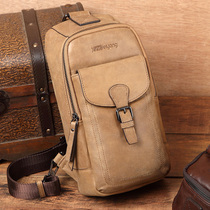 New leather chest bag male youth first layer cowhide retro Korean version personality one shoulder crossbody soft leather trend small backpack
