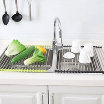 Stainless steel kitchen sink drain rack Storage bowl rack Sink Roll curtain water filter rack foldable