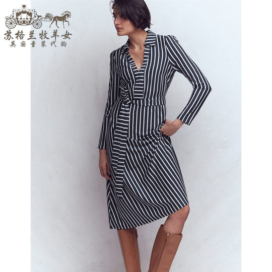 英国Boden代购 女装26春新款 英伦条纹长袖中长裙衬衫裙连衣裙子