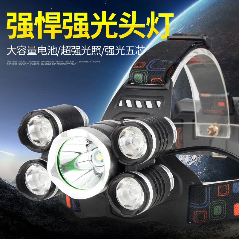 High power searchlight outdoor LED aluminium alloy head lamp T6 intense light charge 5 headlights night fishing light floodlight