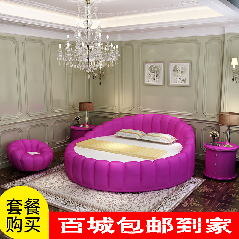 New big round bed princess bed pumpkin double bed wedding bed fun electric theme hotel fabric bed