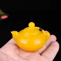 Natural Yellow Dragon Jade teapot hand play piece natural Topaz handle small teapot hand play piece