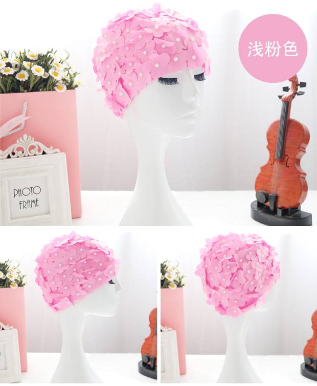 Mới lưới thời trang màu đỏ thoải mái tóc dài làm bằng tay cánh hoa ngọc trai mũ len bơi mũ nữ dài tóc mũ bơi người lớn nón bơi