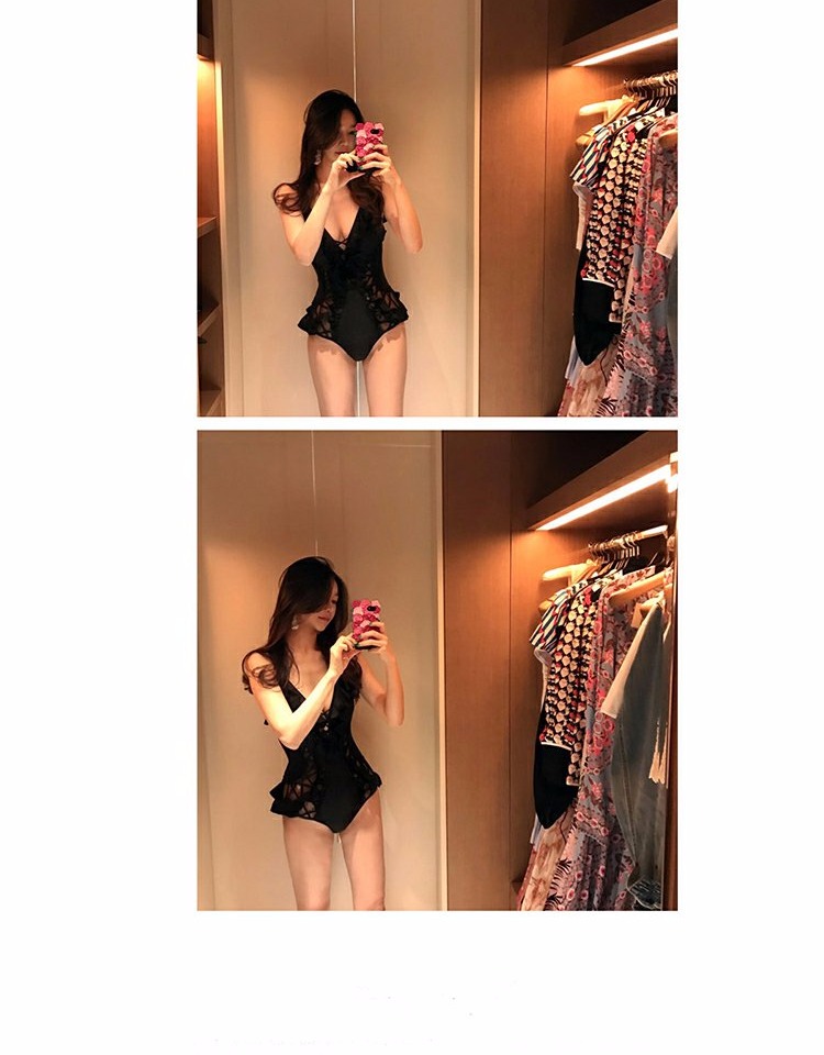 Áo tắm nữ bong bóng mùa xuân nóng bỏng bikini ren ngực nhỏ thu thập trống rỗng bảo thủ che bụng giảm béo áo tắm một mảnh - Bikinis bộ đồ bơi dài tay