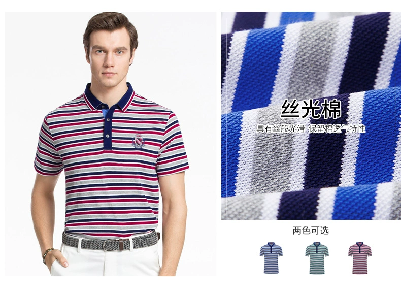 Quần áo nam lạc đà mùa hè POLO áo sọc thêu kinh doanh bình thường micro-thun nam ngắn tay áo thun nam - Áo phông ngắn áo thun unisex