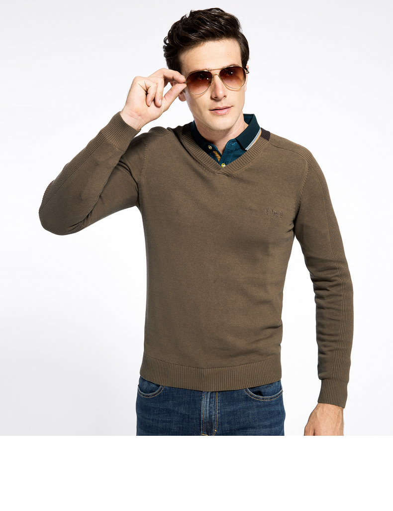 Áo len lông cừu / lạc đà nam V-cổ Cotton Áo len mùa thu Hàn Quốc Slim Men Thanh niên Áo len dài tay - Kéo qua quan ao nam