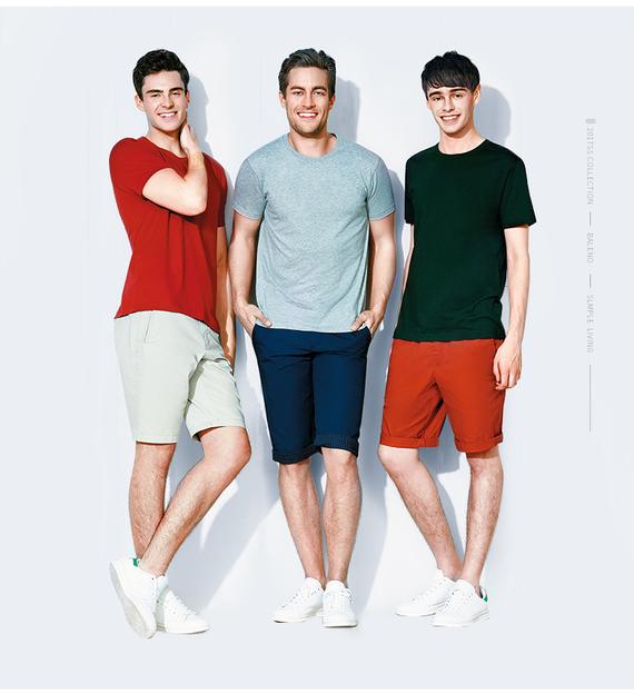 Benny Road nam chính hãng mùa hè màu rắn tay ngắn cổ tròn cotton ngắn tay áo thun 880 22215 88502215 áo phông nam