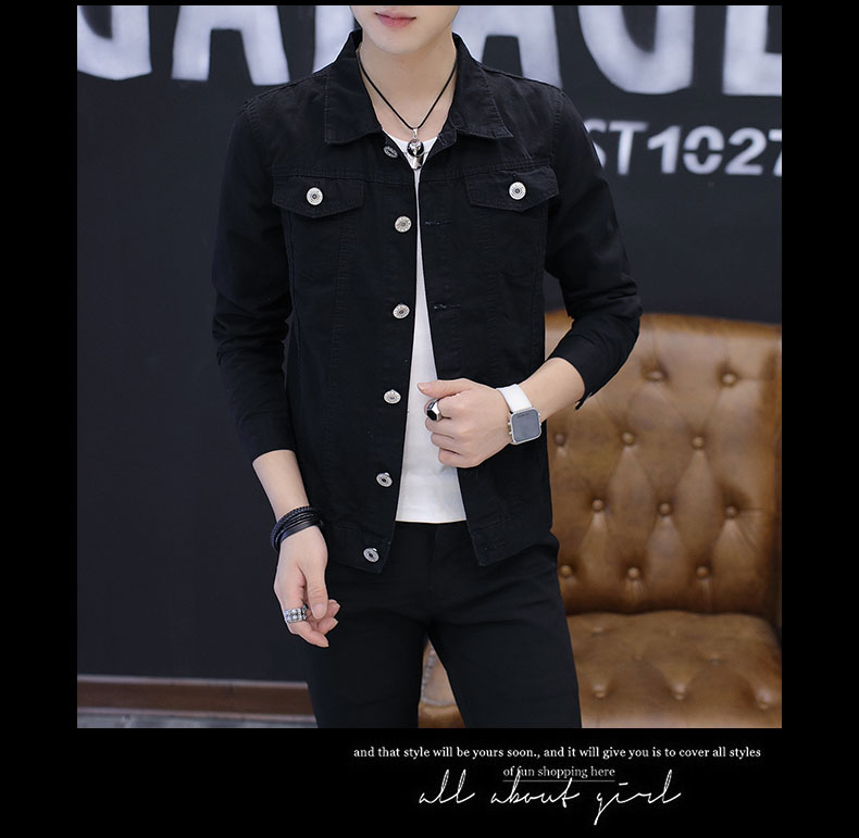 Áo khoác denim mùa thu nam màu đen phiên bản Hàn Quốc của thanh niên tự canh xuân và áo khoác mùa thu thủy triều nam áo khoác ngoài nam mùa thu đông áo nắng nam