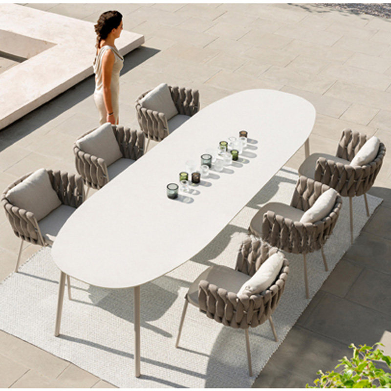 Nordic Outdoor Tables and Chairs Villa Garden Terrace Balcony Teak Leisure Rattan Chair Courtyard Outdoor Dining Table Rattan Furniture