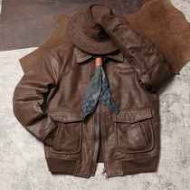 Kuangbiao Zhang Yis same style retro distressed A2 leather jacket oil velvet cowhide western leather jacket mens and womens genuine leather jacket