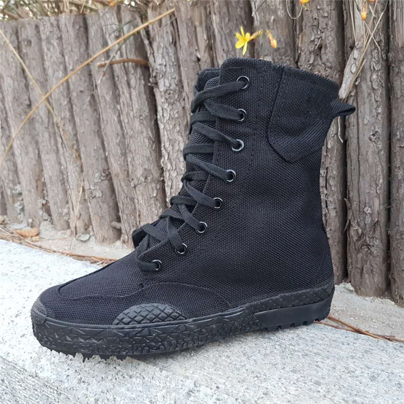 99 black high waist hiking shoes four seasons outdoor single boots spring and autumn canvas tactical boots security high tube training shoes
