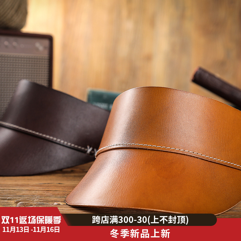 Qiming's original design hand-made empty top hat vegetable tanned head layer leather cattle cattle topless baseball cap