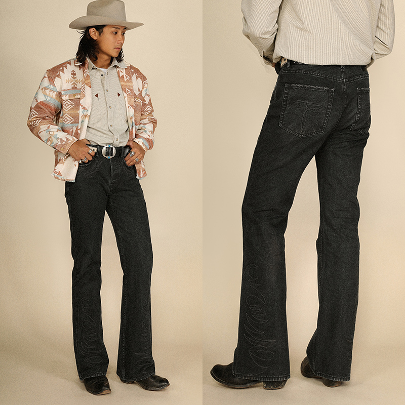 Western Series 13.6oz Pearl Dot Canvas Tangcao Embroidery Tie-Dye Washed 707 Micro-Flared Pants Mbbcar Narrow Width