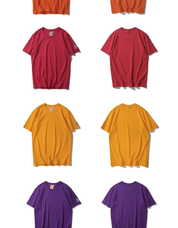 Mbbcar American retro nặng 240G cotton tay ngắn nền tảng màu rắn đơn giản áo sơ mi cổ tròn lỏng lẻo áo thun nam tay ngắn có cổ