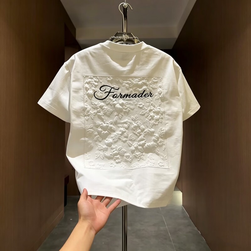 Summer New Trendy Brand Three-Dimensional Embossed Embroidered Short-Sleeve Men's Light Luxury Cool and Stylish Versatile Casual Half-Sleeve T-Shirt Summer New Trendy Brand Three-Dimensional Embossed Embroidered Short-Sleeve Men's Light Luxury Cool and Stylish Versatile Casual Half-Sleeve T-Shirt