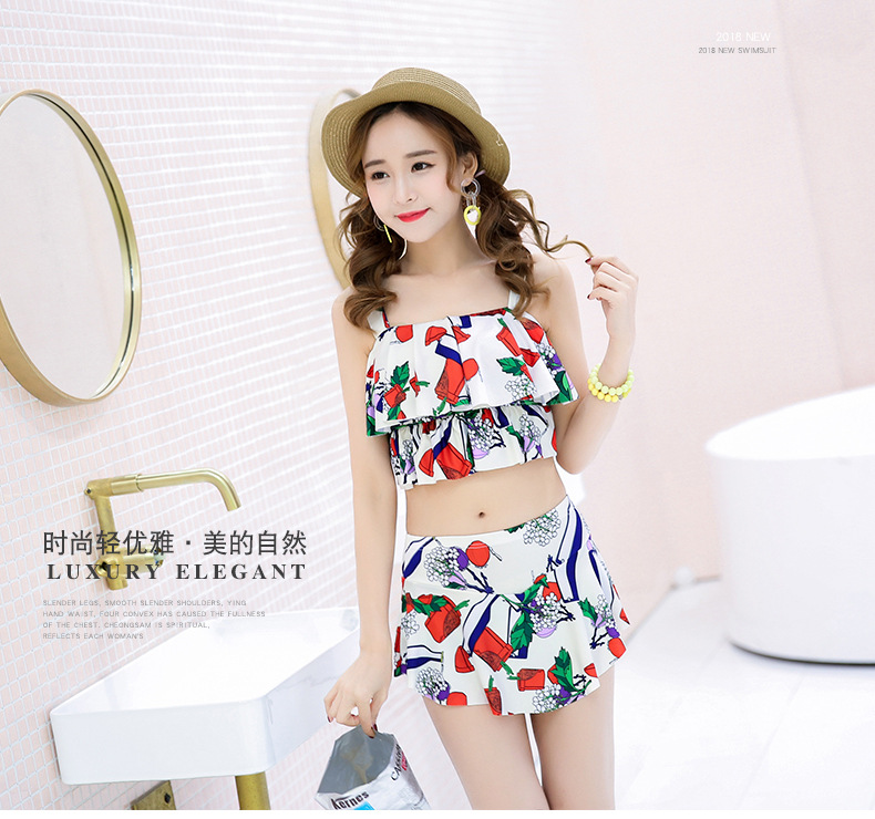 2018 mới đồ bơi nữ váy chia chia góc bảo thủ ngực nhỏ tập hợp bao gồm bụng mùa xuân nóng mỏng sinh viên đồ bơi 	đồ bơi nữ 2 mảnh màu đen