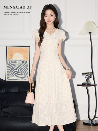 Temperamento francés de Meng Xiaoqi Vestido floral dulce para mujeres en la manga de gama alta que abraza la falda larga de la cintura para que se vea delgada